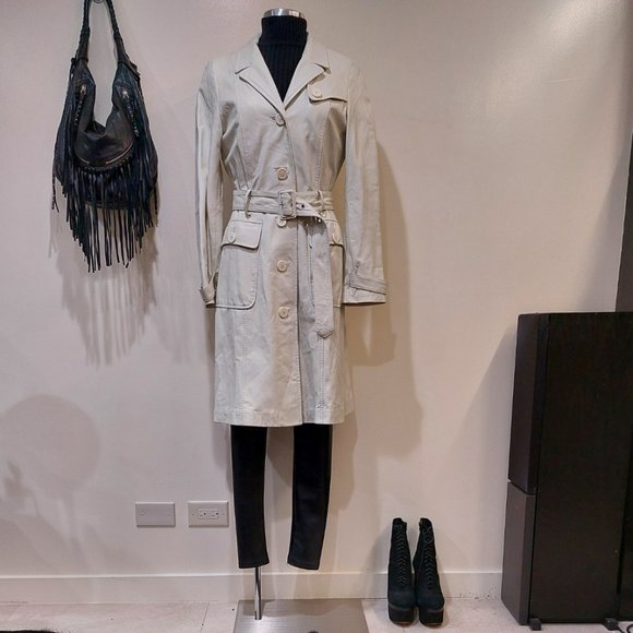 💋SHOWSTOPPER💋 ICONIC M by Madonna 100% Lambskin Leather Trench Coat in ivory - Picture 4 of 16
